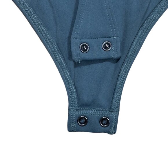 Express Body Contour Compression Scoop Neck  Bodysuit Thong Snap Sage Green Size - Picture 4 of 5